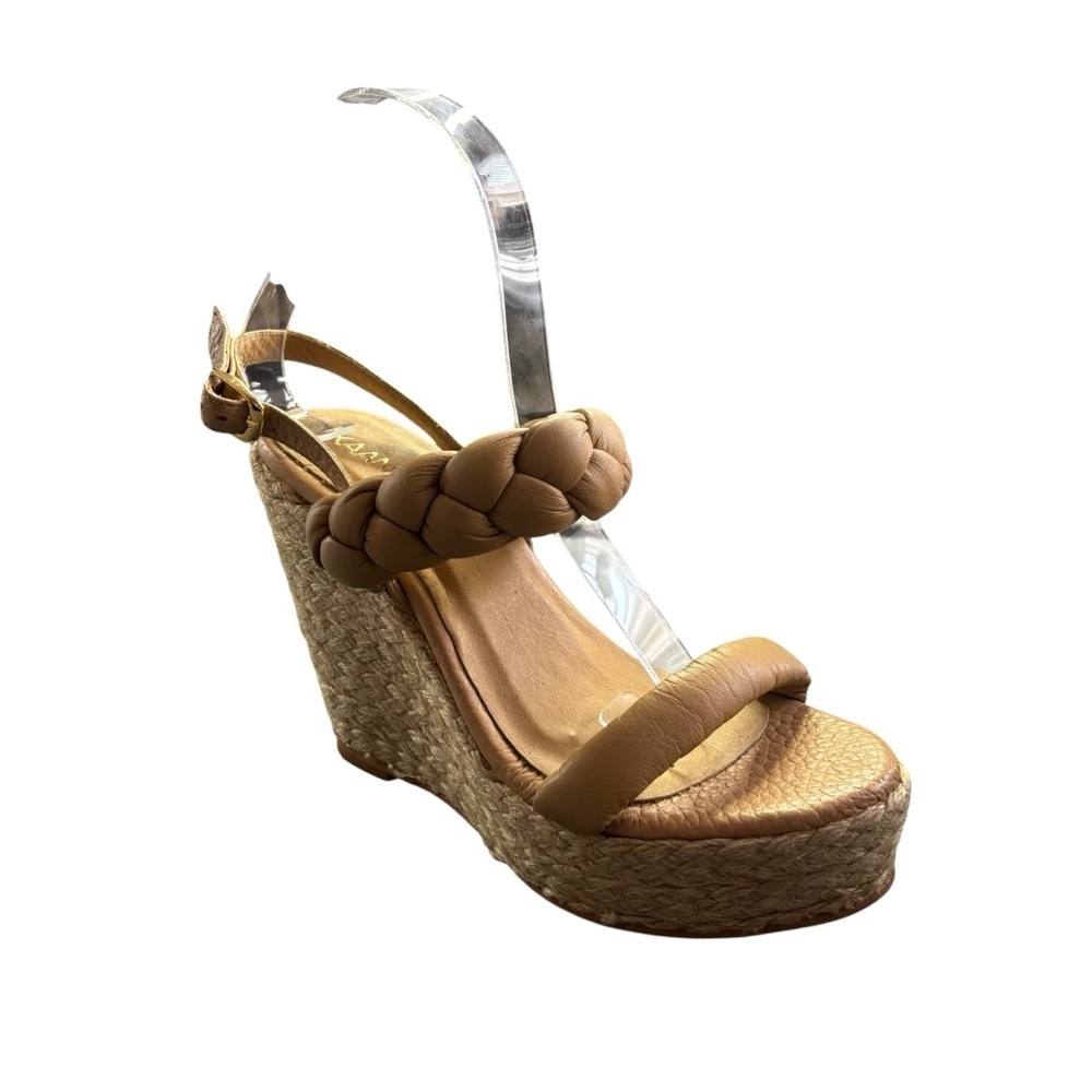 Kaanas Tan Braided Leather Espadrille Wedge Sandals Women’s Size 8